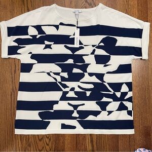 Chico's Navy and White Striped Floral Knit Top